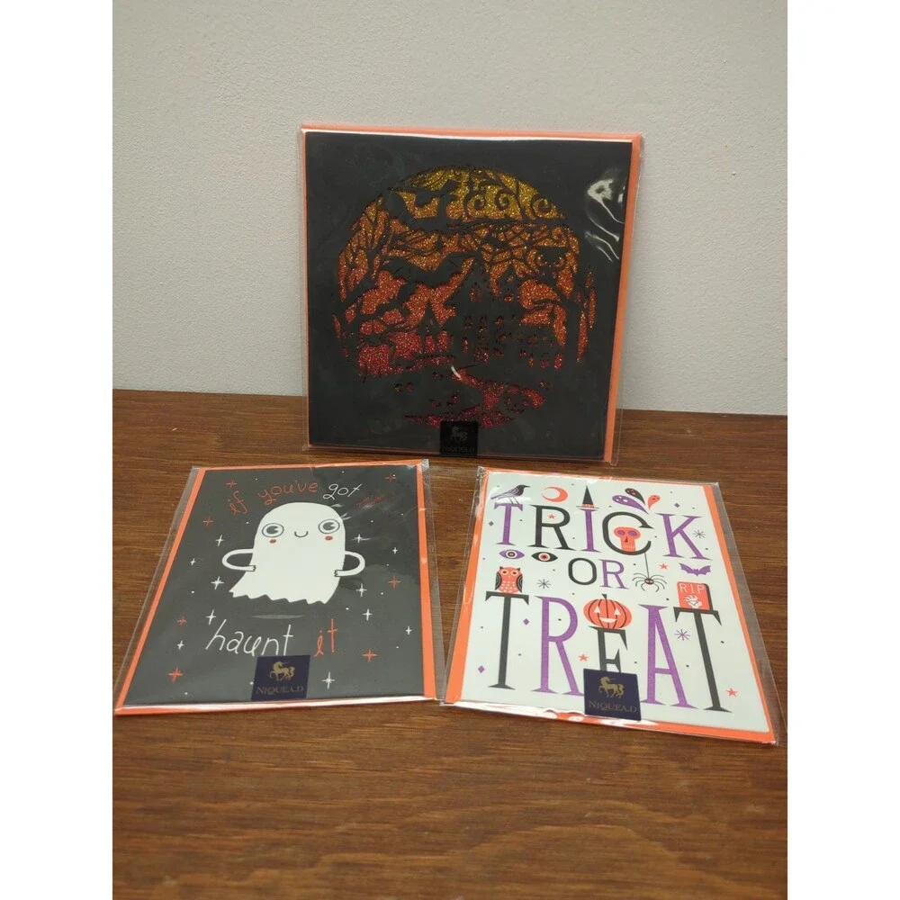 3 Unique Halloween Greeting Cards 1 Die Cut, 2 cute Fabulous High Quality NEW